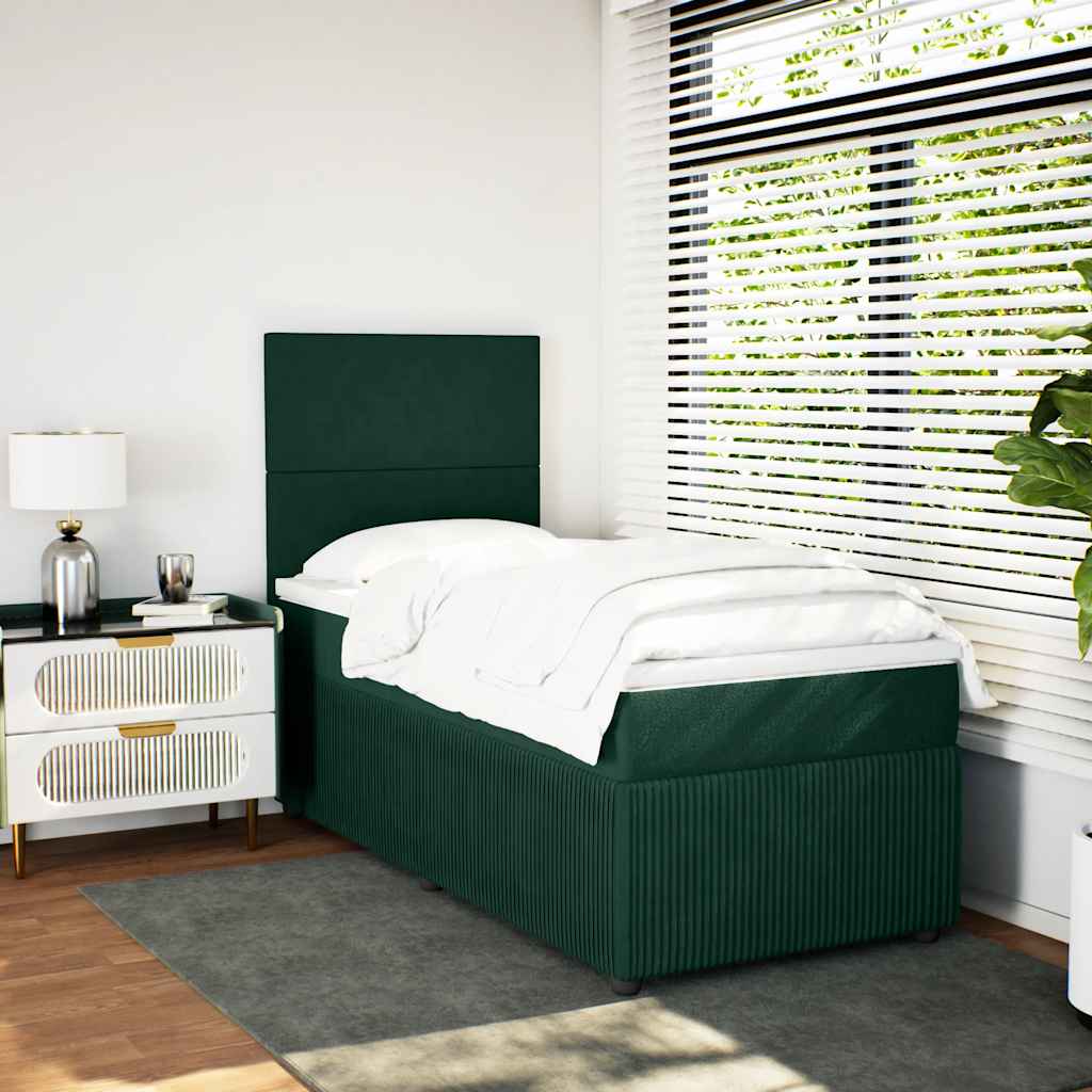 Cama com molas/colchão 90x200 cm veludo verde-escuro