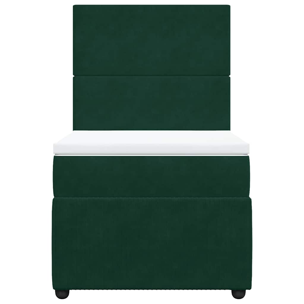 Cama com molas/colchão 90x200 cm veludo verde-escuro