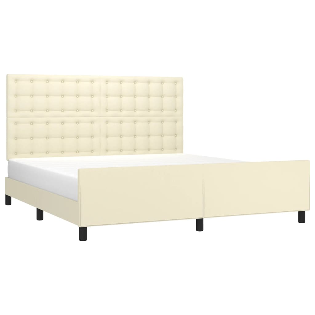 Estrutura de cama c/ cabeceira couro artificial 160x200cm creme
