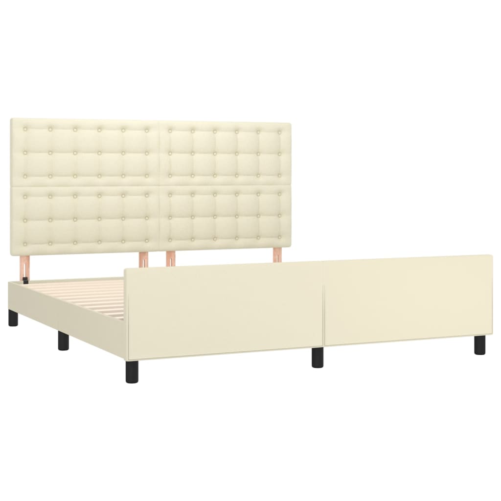 Estrutura de cama c/ cabeceira couro artificial 160x200cm creme