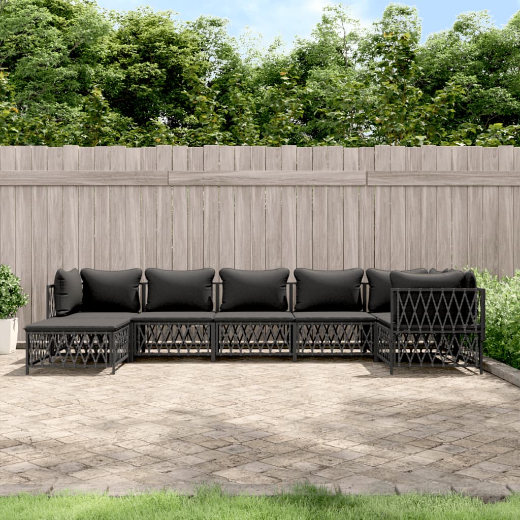 7 Pcs conjunto lounge de jardim com almofadões aço antracite