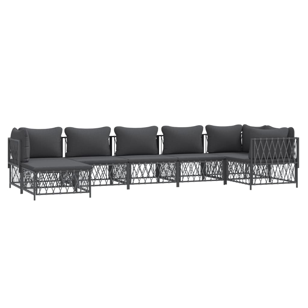 7 Pcs conjunto lounge de jardim com almofadões aço antracite
