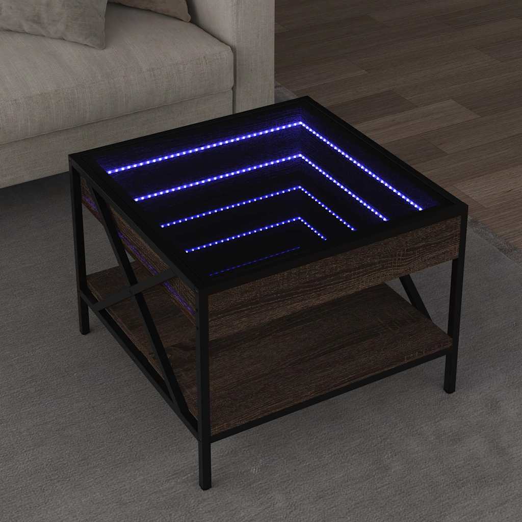 Mesa de centro luzes LED infinity 50x50x38 cm carvalho castanho