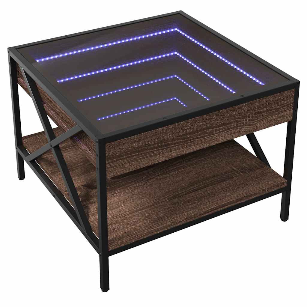 Mesa de centro luzes LED infinity 50x50x38 cm carvalho castanho
