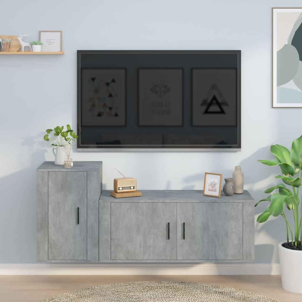 2 Pcs conjunto móveis de TV derivados de madeira cinza cimento