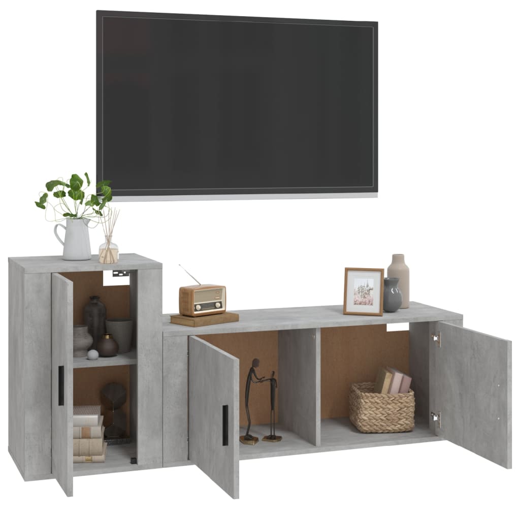 2 Pcs conjunto móveis de TV derivados de madeira cinza cimento