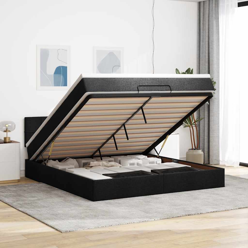 Estrutura de cama otomana com colchão 160x200 cm tecido preto