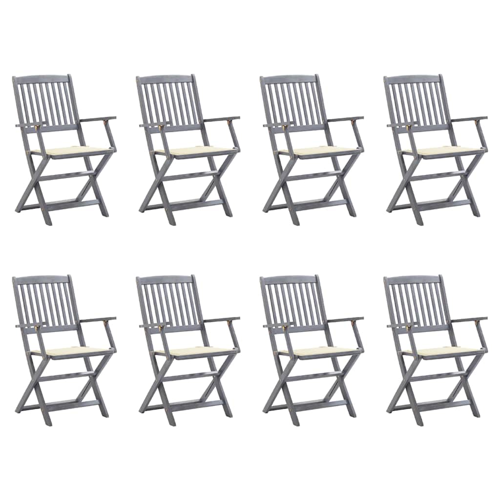 Cadeiras de exterior dobráveis 8pcs c/ almofadões acácia maciça