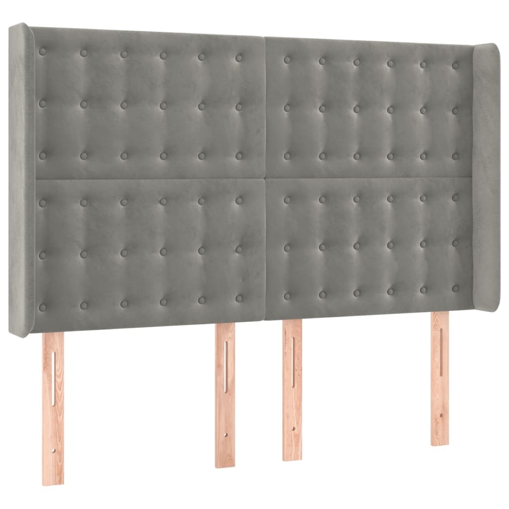 Cabeceira cama c/ luzes LED veludo 147x16x118/128cm cinza-claro