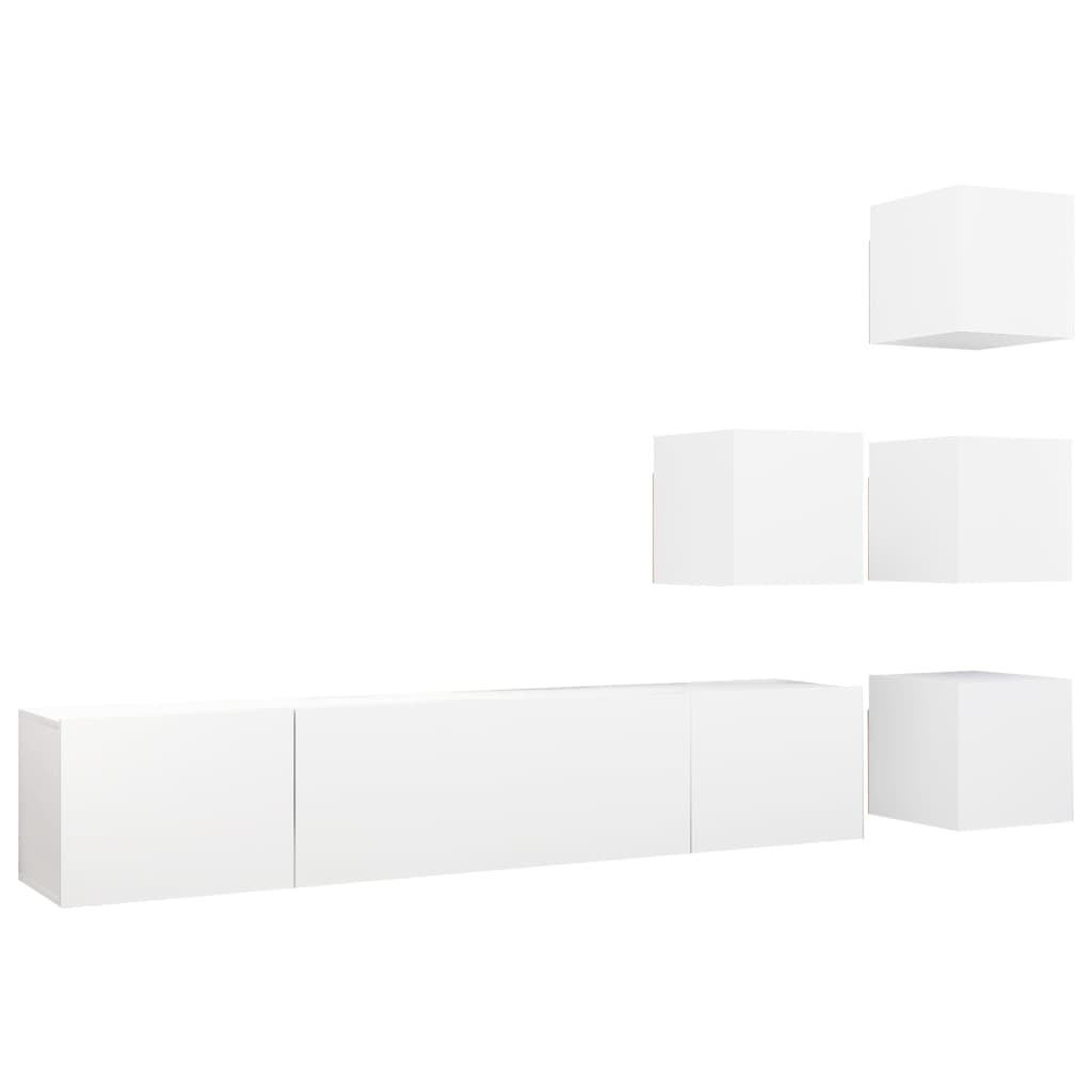 6 Pcs conjunto de móveis de TV contraplacado branco