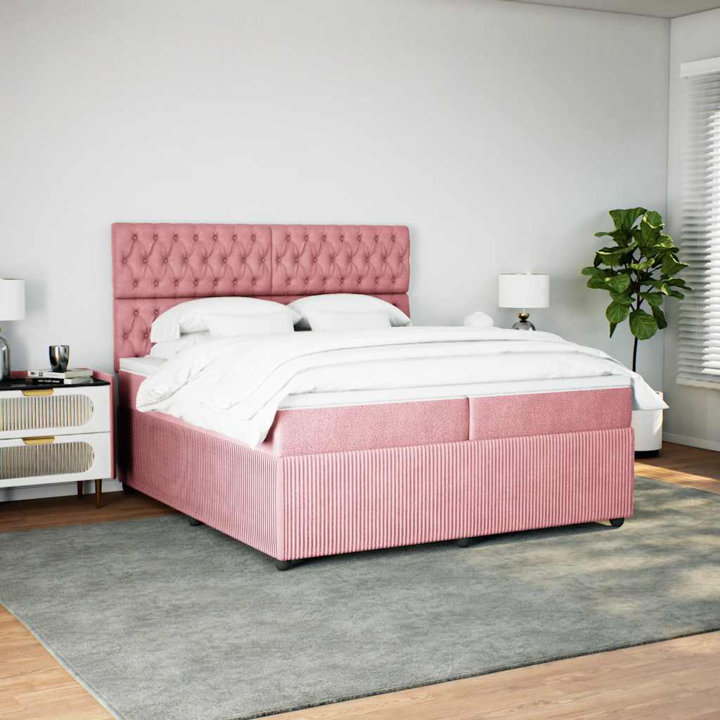 Cama com molas/colchão 200x200 cm veludo rosa