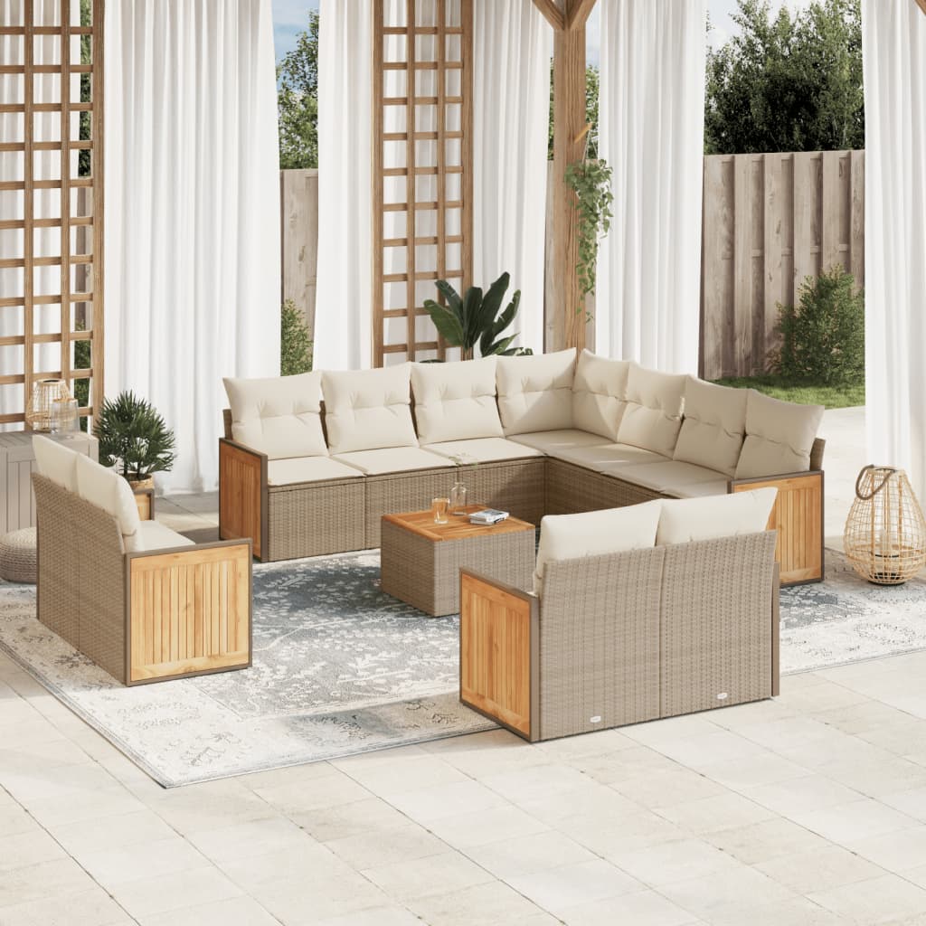 12 Pcs conjunto de sofás p/ jardim com almofadões vime PE bege