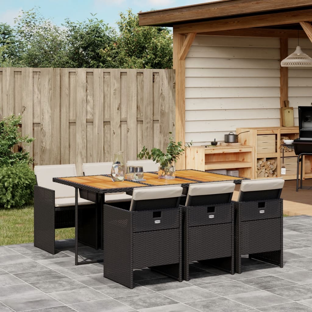 7 Pcs conjunto de jantar p/ jardim c/ almofadões vime PE preto