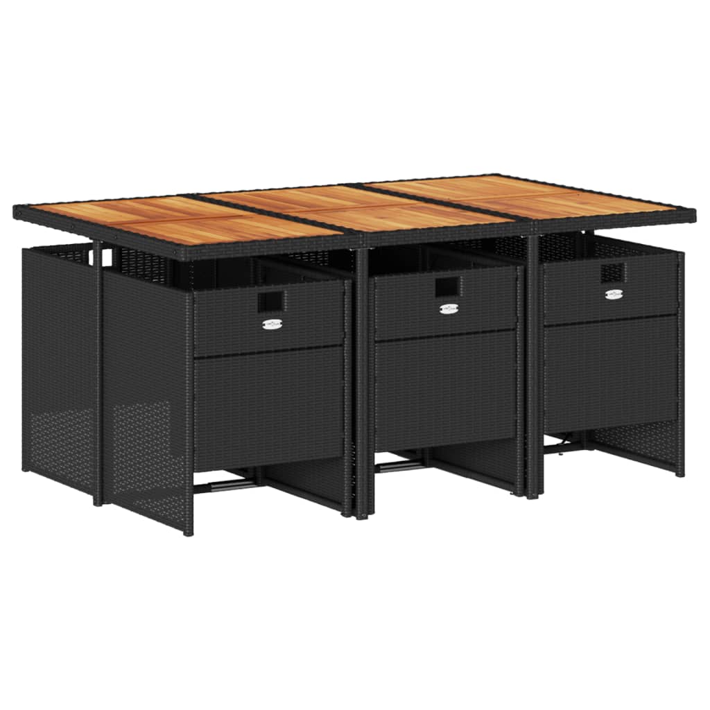 7 Pcs conjunto de jantar p/ jardim c/ almofadões vime PE preto