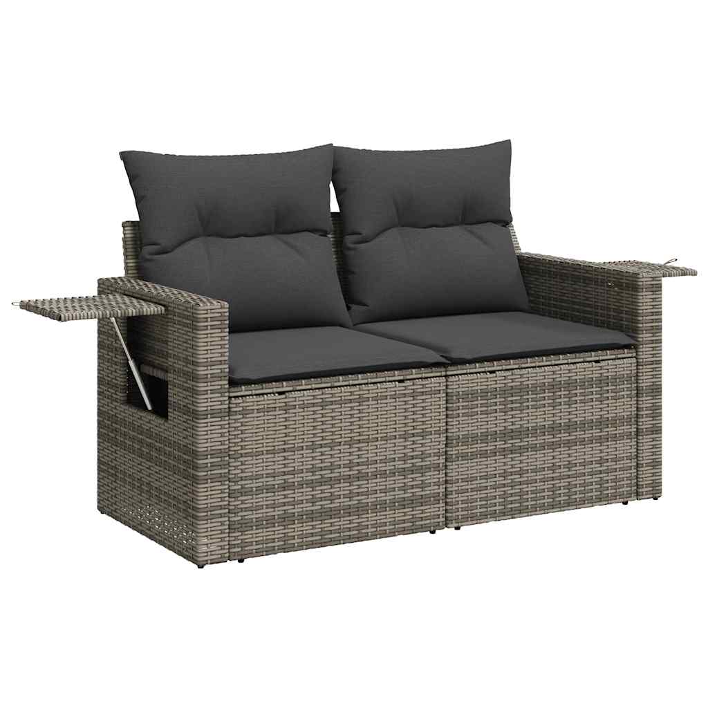 6 Pcs conjunto sofás de jardim com almofadões vime cinzento