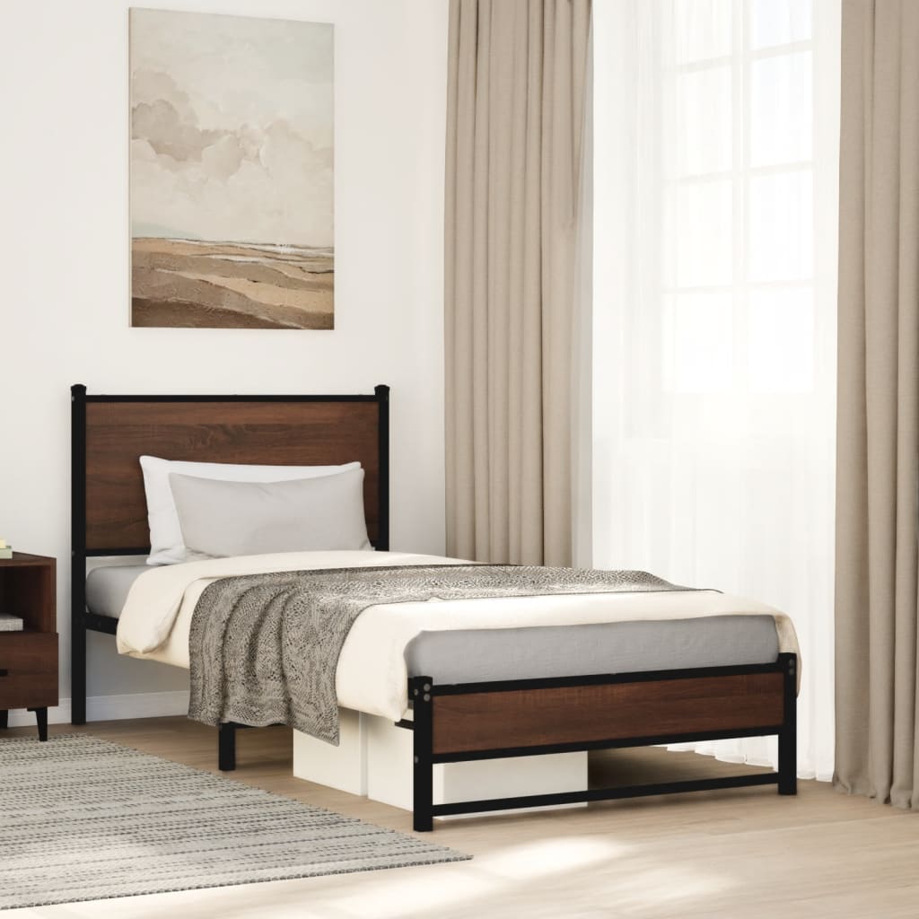 Estrutura de cama sem colchão 80x200 cm metal carvalho castanho