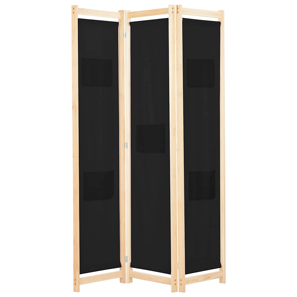 Divisória de quarto com 3 painéis 120x170x4 cm tecido preto
