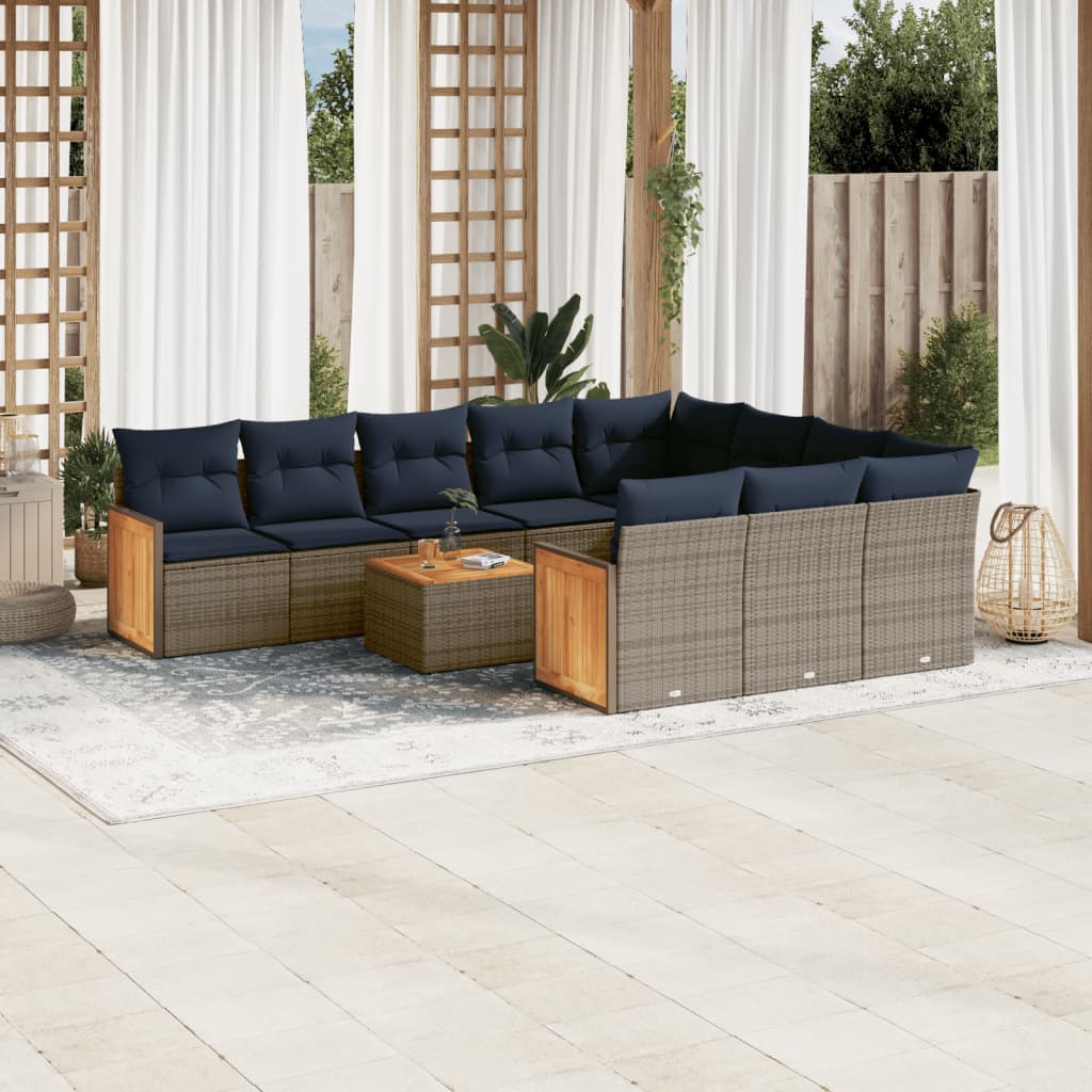 Conjunto de sofá de jardim com 11 peças e almofadas em rattan sintético cinza