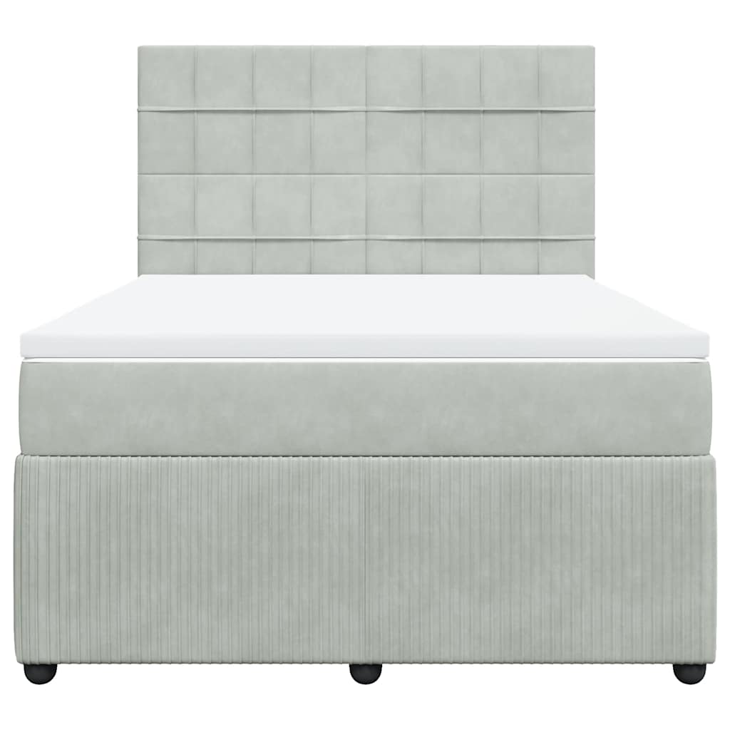 Cama com molas/colchão 140x200 cm veludo cinzento-claro