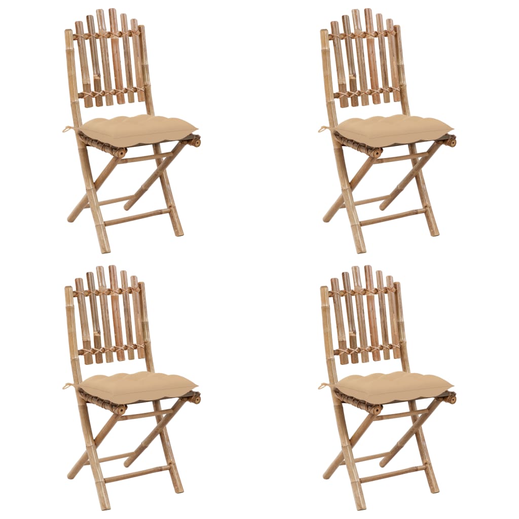 5 Pcs conj. de jantar dobrável c/ almofadões p/ exterior bambu