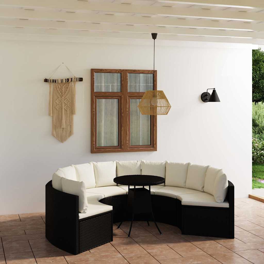 7 Pcs conjunto sofás de jardim c/ almofadões vime PE preto