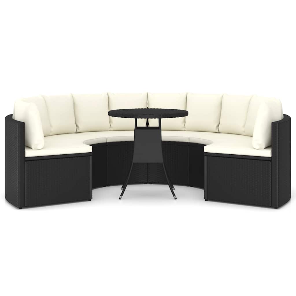 7 Pcs conjunto sofás de jardim c/ almofadões vime PE preto