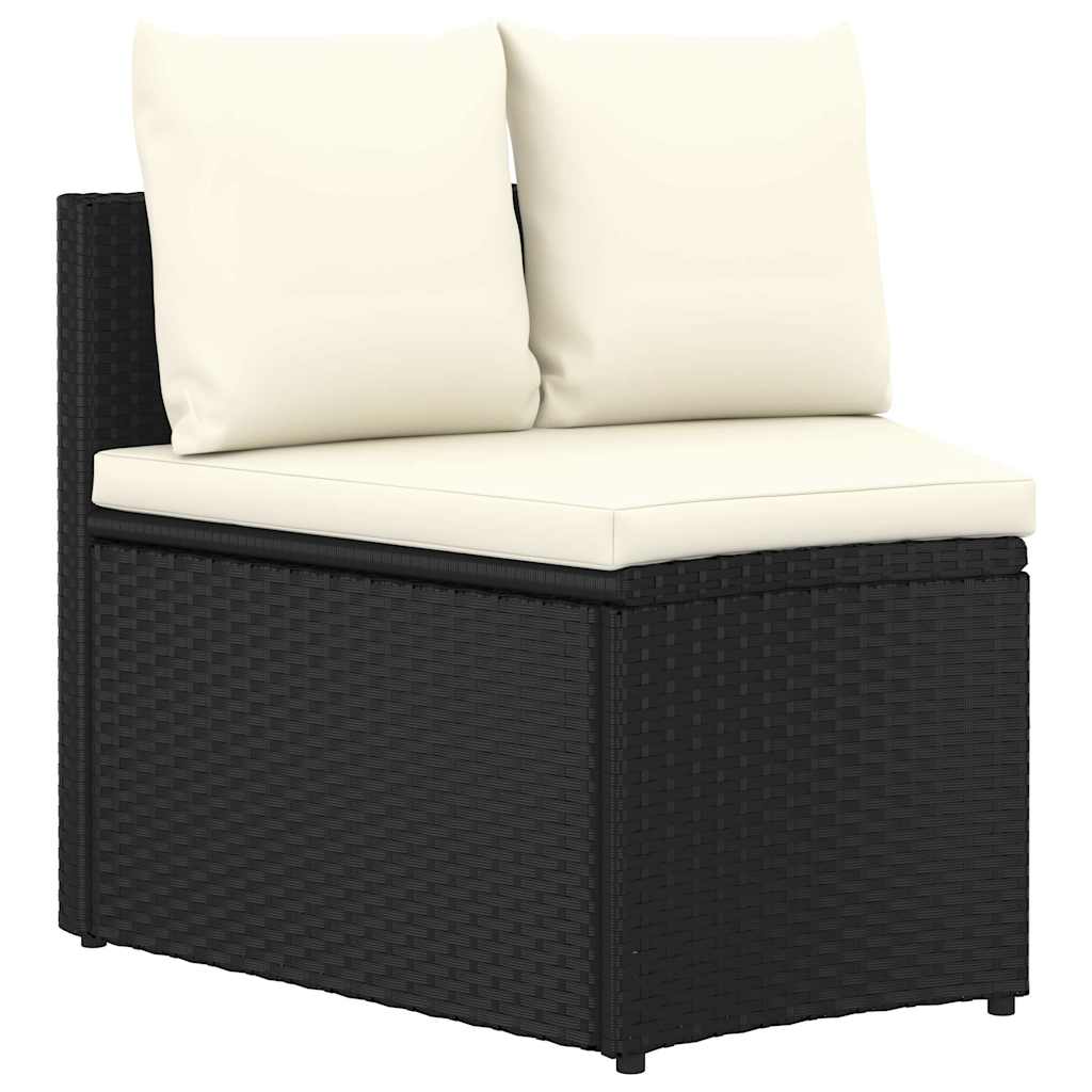 7 Pcs conjunto sofás de jardim c/ almofadões vime PE preto