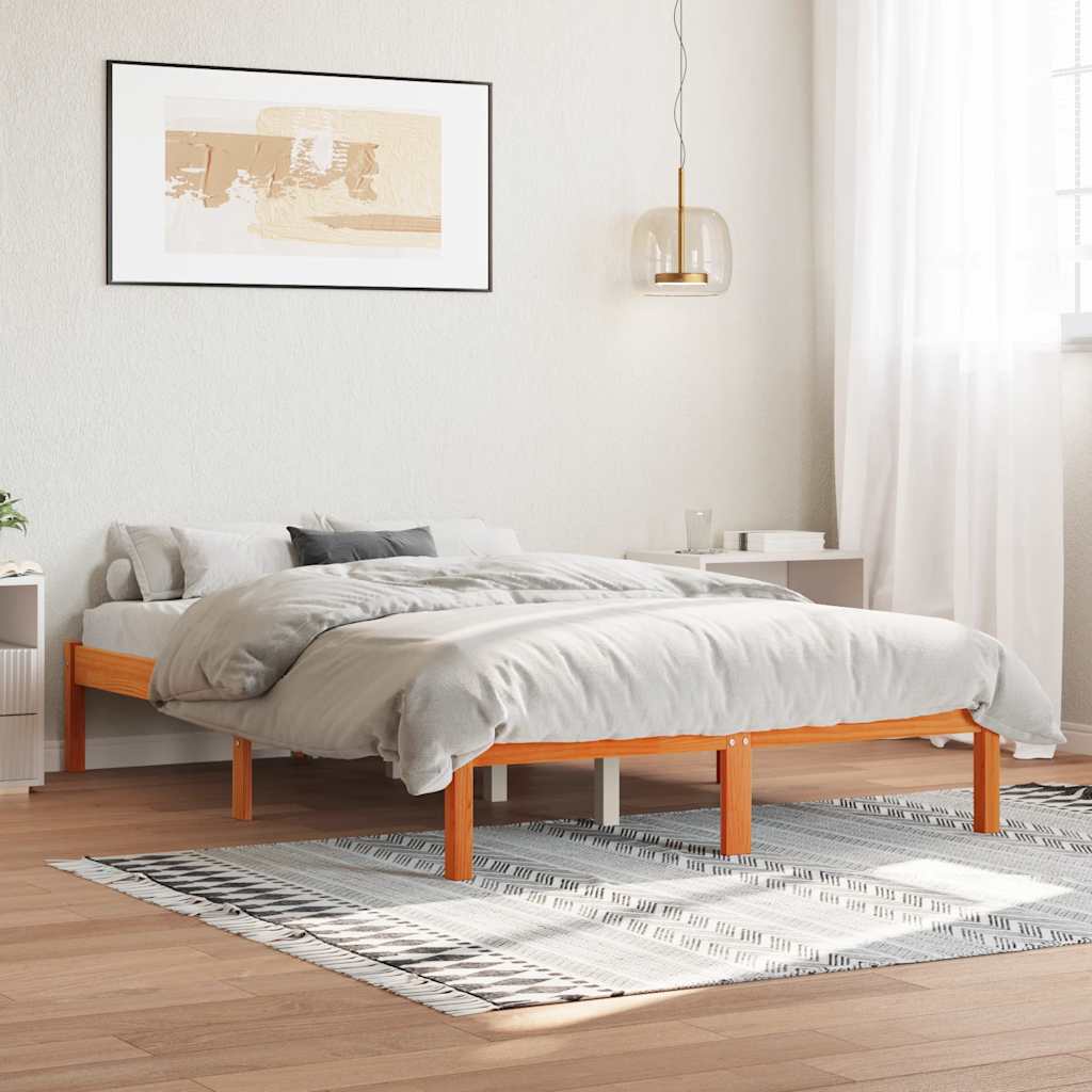 Cama sem colchão 135x190 cm madeira pinho maciça castanho-mel