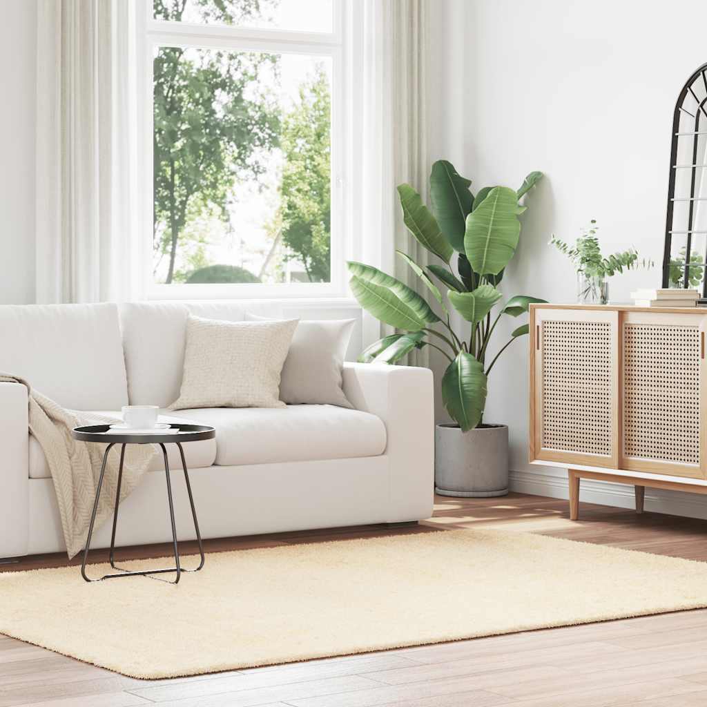 Tapete shaggy de pelo alto navarra 160x230 cm poliéster creme