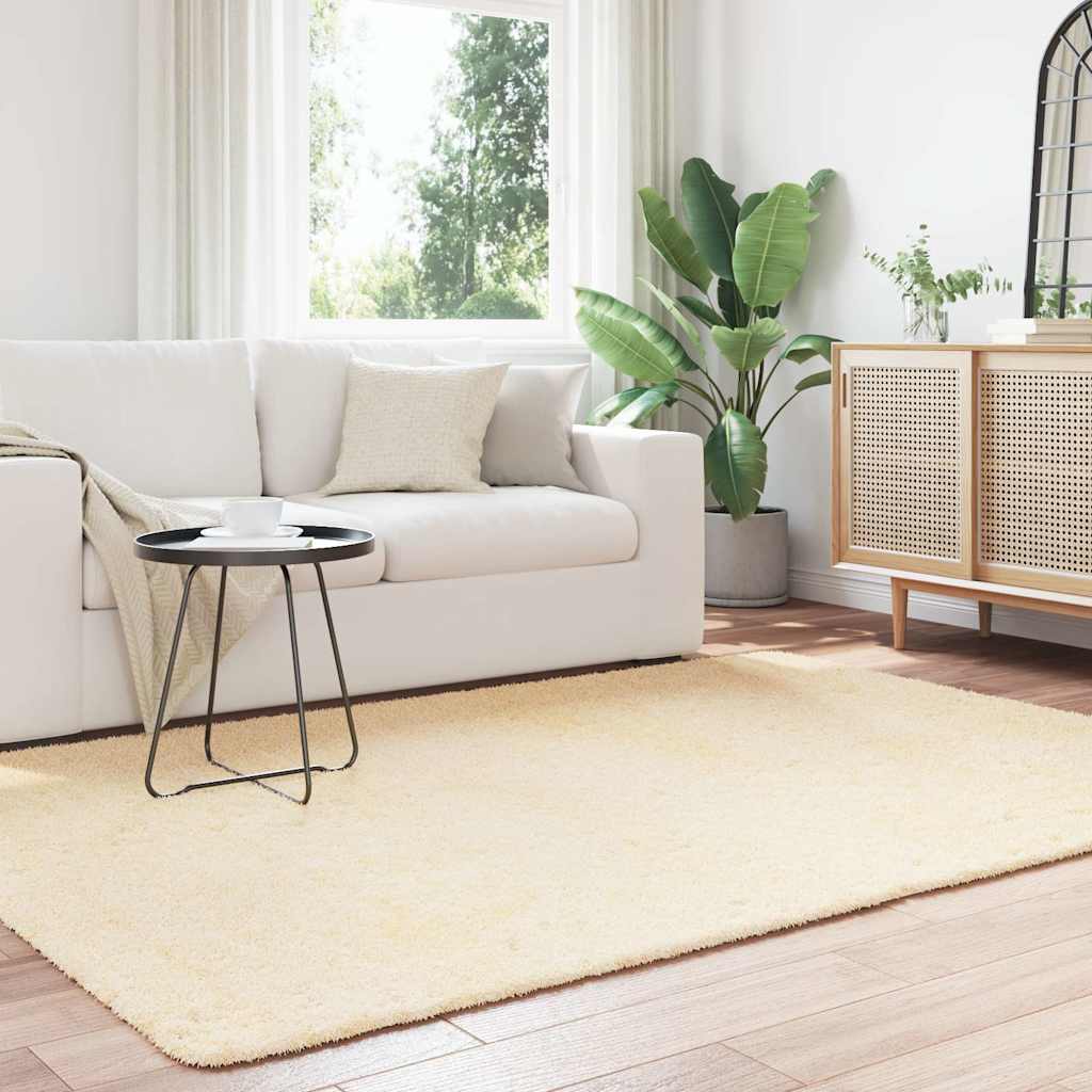 Tapete shaggy de pelo alto navarra 160x230 cm poliéster creme