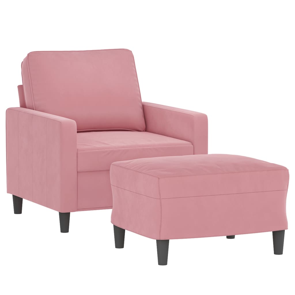 Poltrona com apoio de pés 60 cm veludo rosa