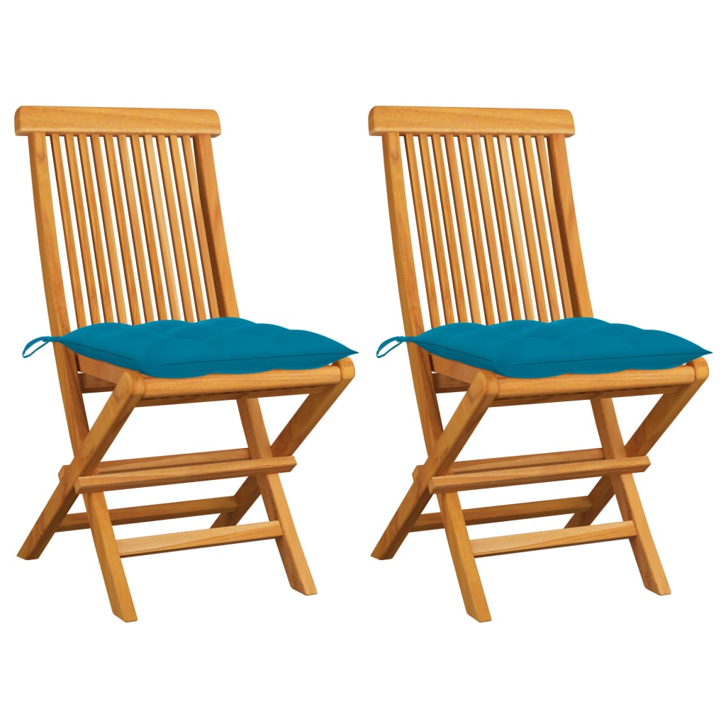 Cadeiras de jardim c/ almofadões azul-claro 2 pcs teca maciça