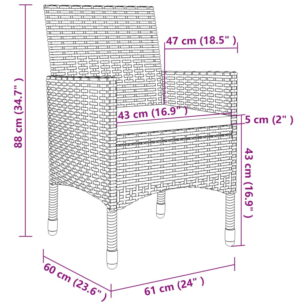 5 Pcs conjunto jantar p/ exterior c/ almofadões vime PE bege
