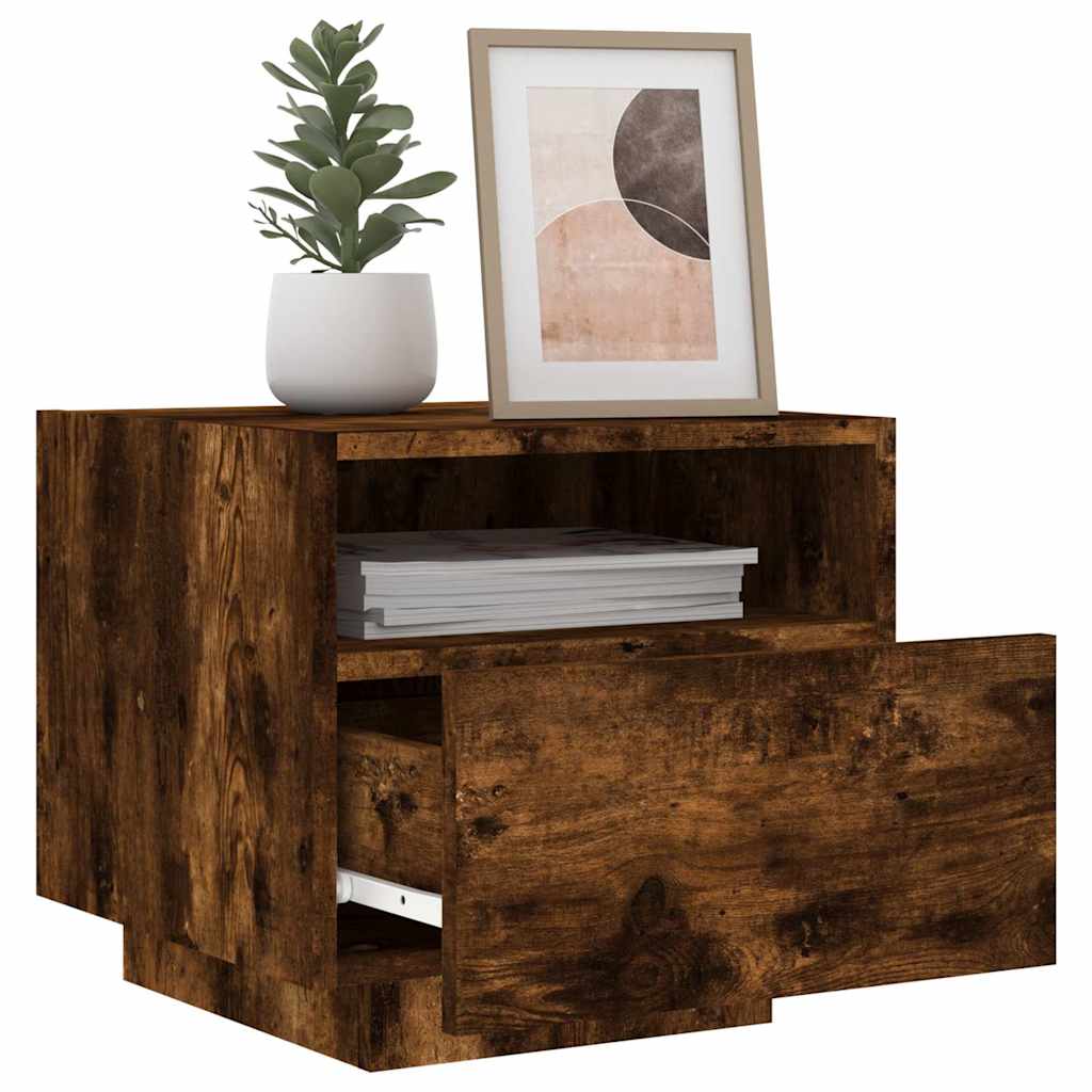 Mesa de cabeceira com luzes LED 40x39x37 cm carvalho fumado