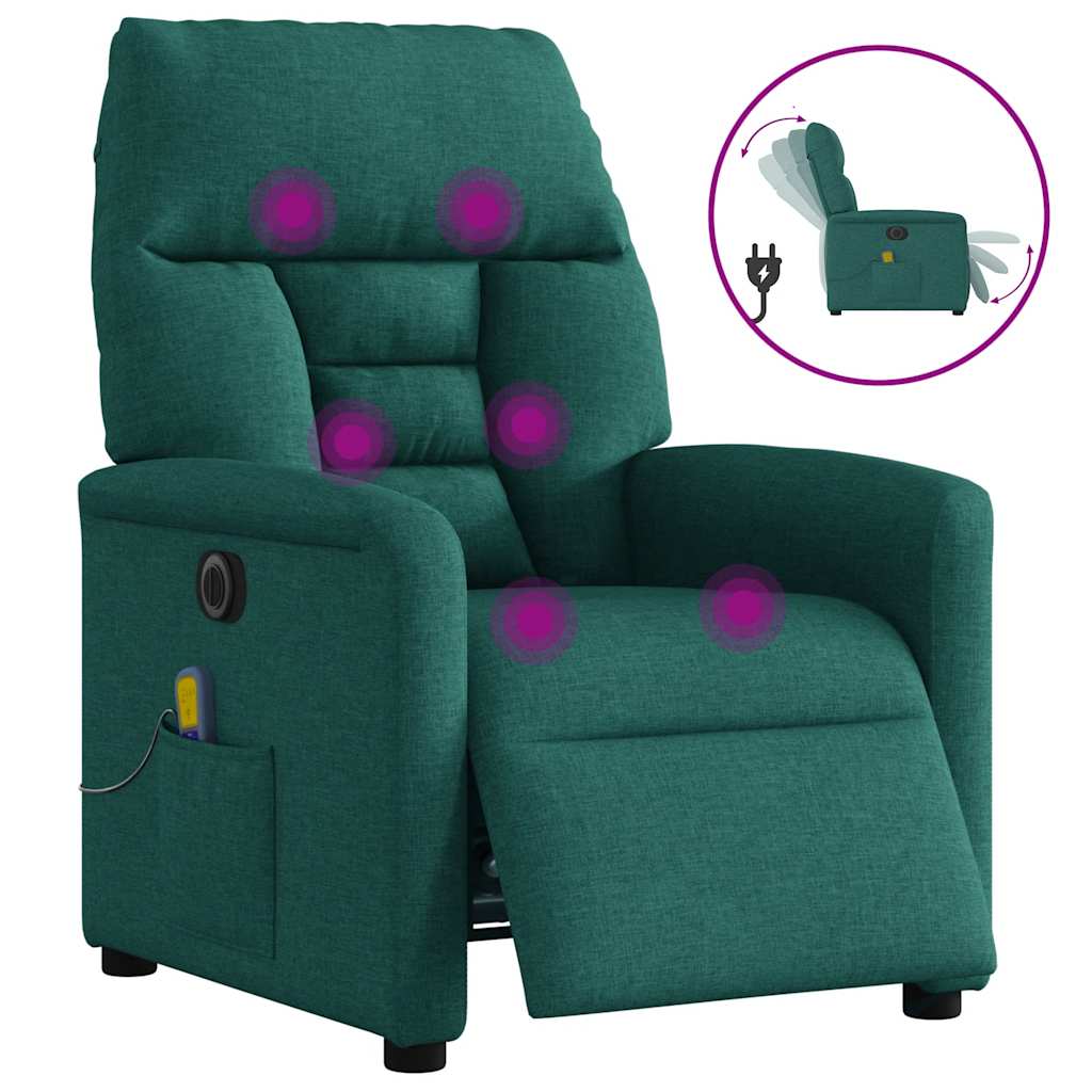 Poltrona reclinável de massagens elétrica tecido verde-escuro