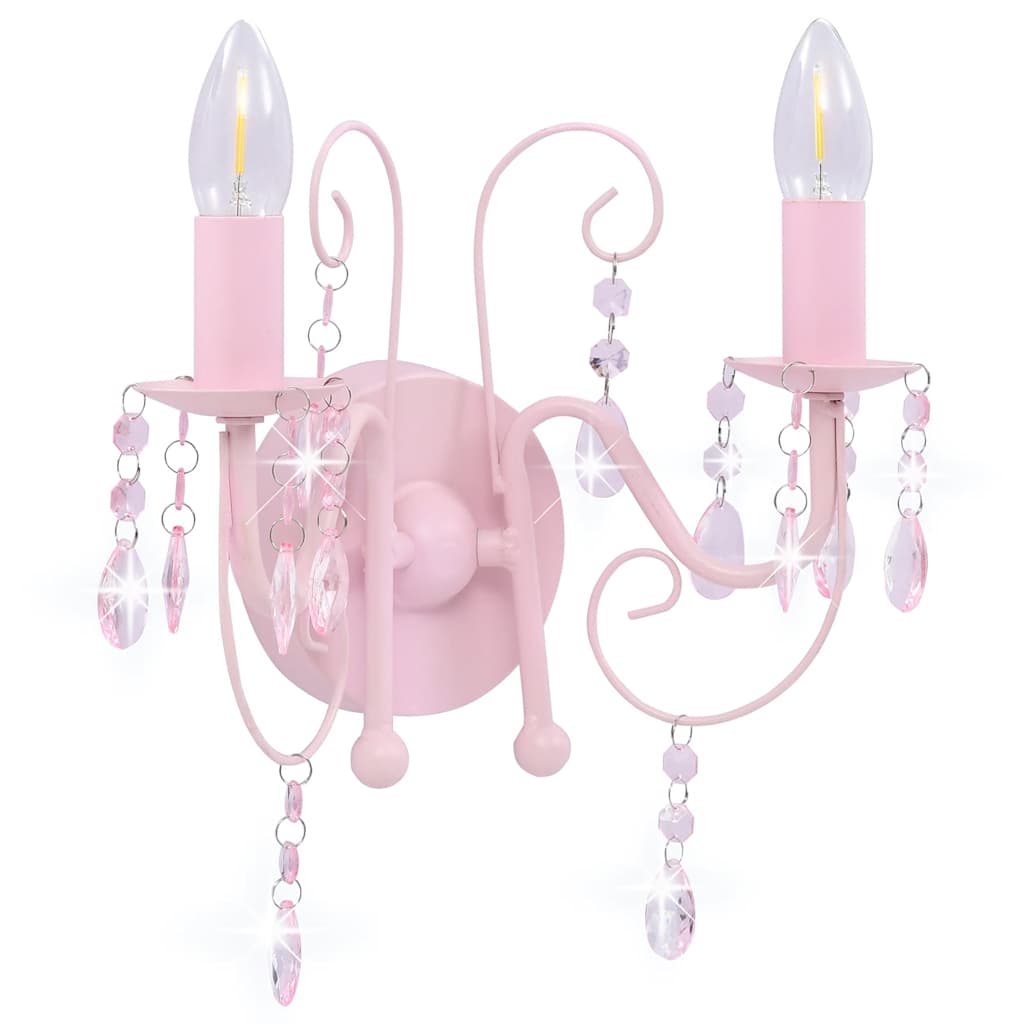 Candeeiro de parede com contas 2 x lâmpadas e14 rosa