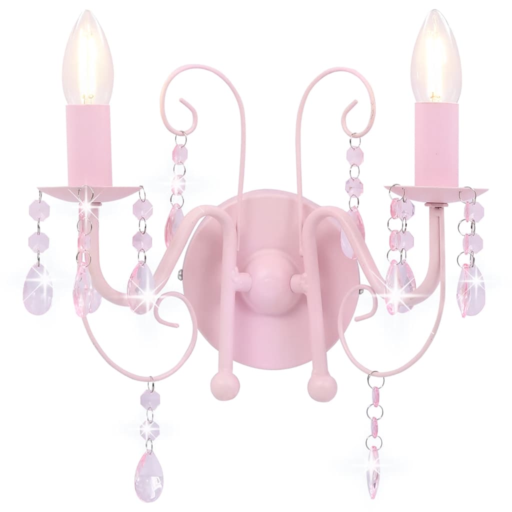 Candeeiro de parede com contas 2 x lâmpadas e14 rosa