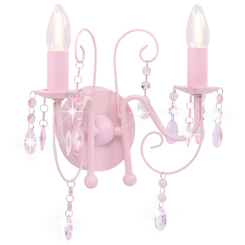 Candeeiro de parede com contas 2 x lâmpadas e14 rosa