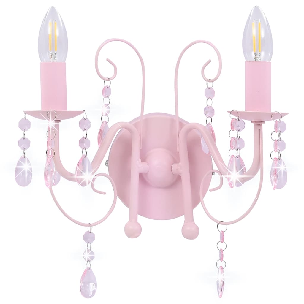 Candeeiro de parede com contas 2 x lâmpadas e14 rosa