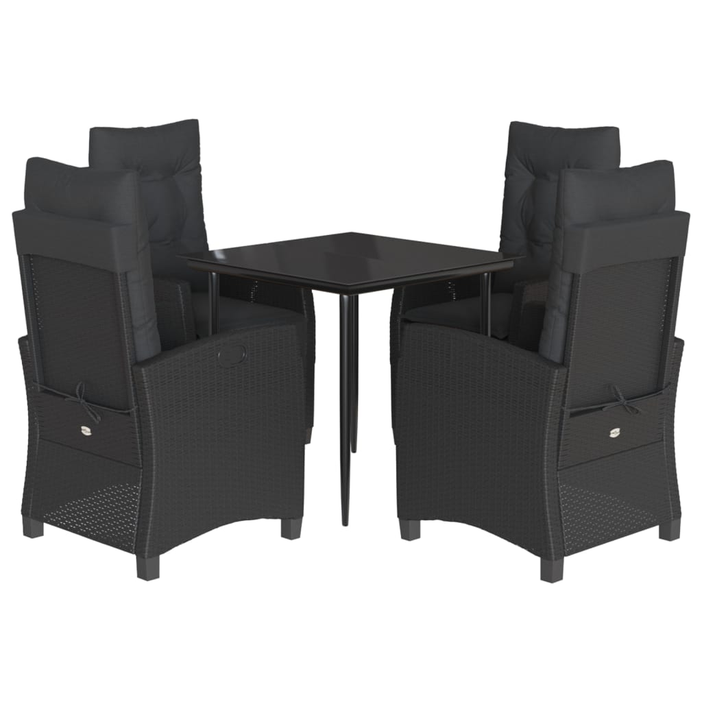 5 Pcs conjunto de jantar p/ jardim c/ almofadões vime PE preto