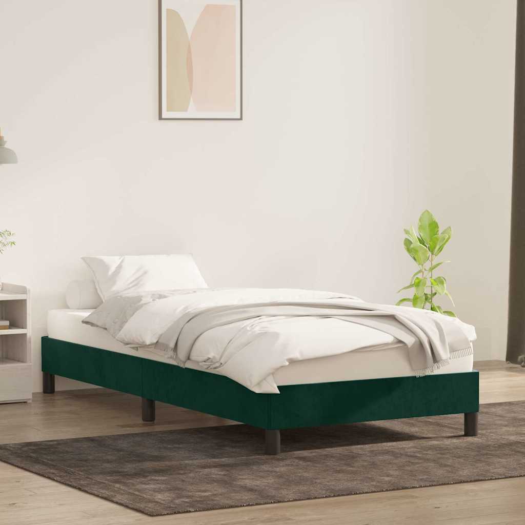 Estrutura de cama sem colchão 90x220 cm veludo verde-escuro