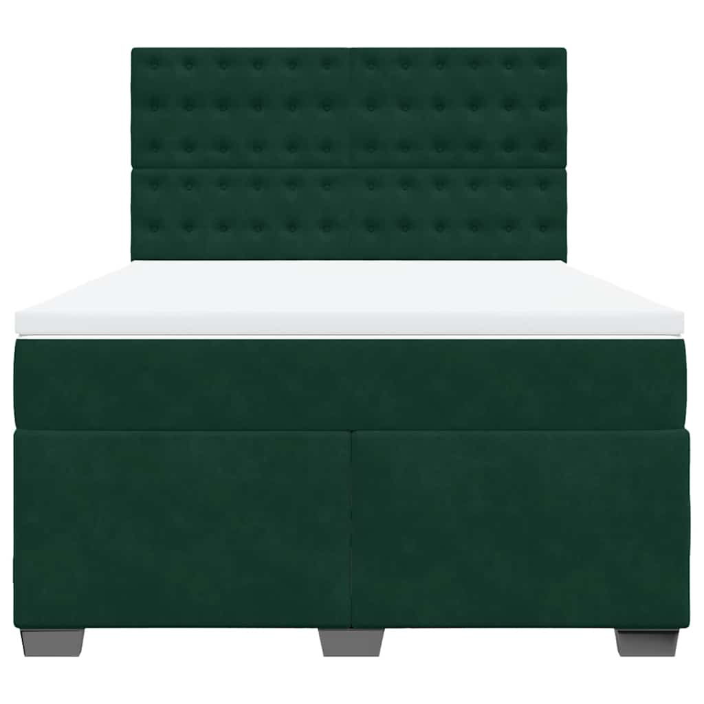 Cama com molas/colchão 160x200 cm veludo verde-escuro