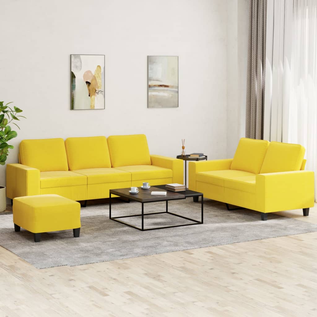 3 Pcs conjunto de sofás tecido amarelo-claro