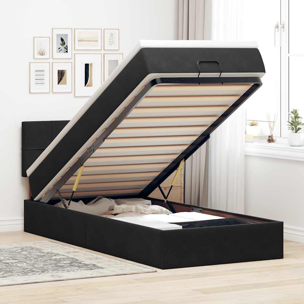 Estrutura de cama otomana com colchão preto 100x200cm veludo