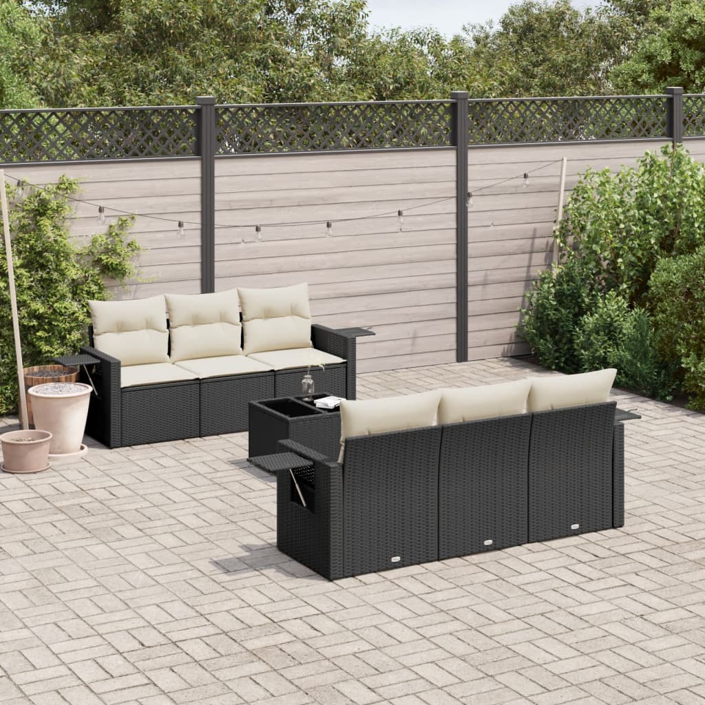 7 Pcs conjunto de sofás p/ jardim c/ almofadões vime PE preto