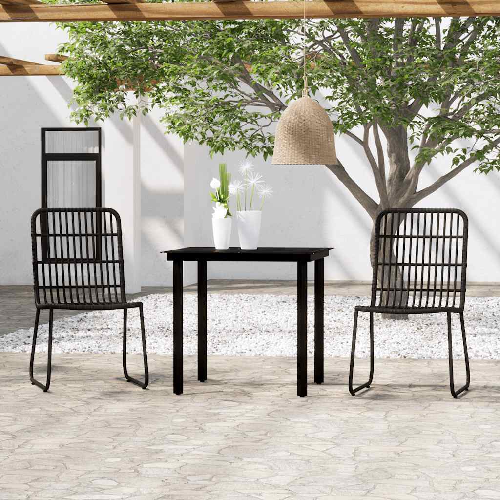 3 Pcs conjunto de jantar para jardim preto