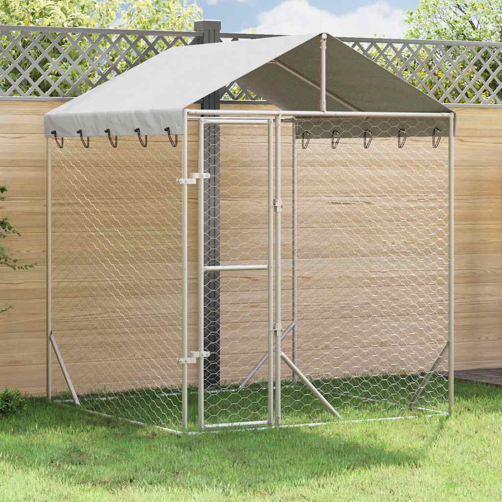 Canil de exterior com teto 2x2x2,5m aço galvanizado prateado