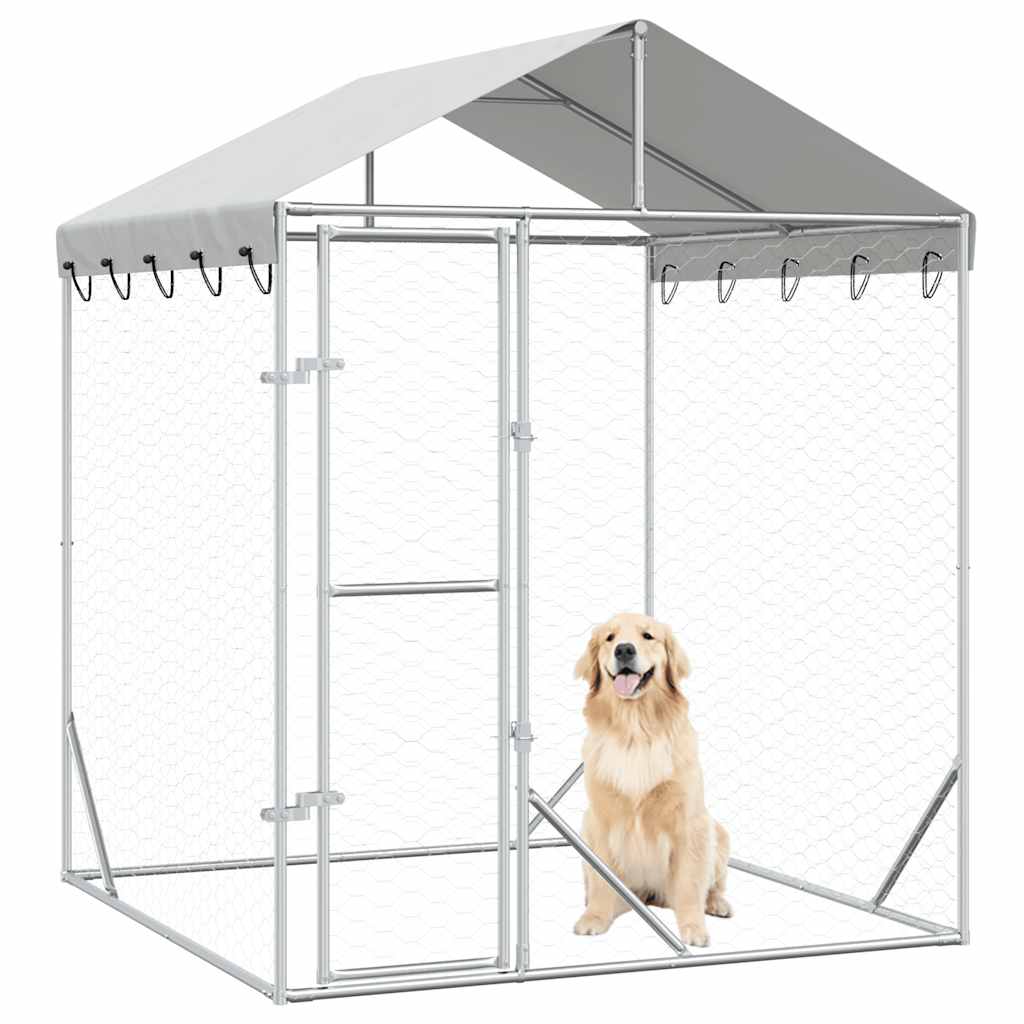 Canil de exterior com teto 2x2x2,5m aço galvanizado prateado
