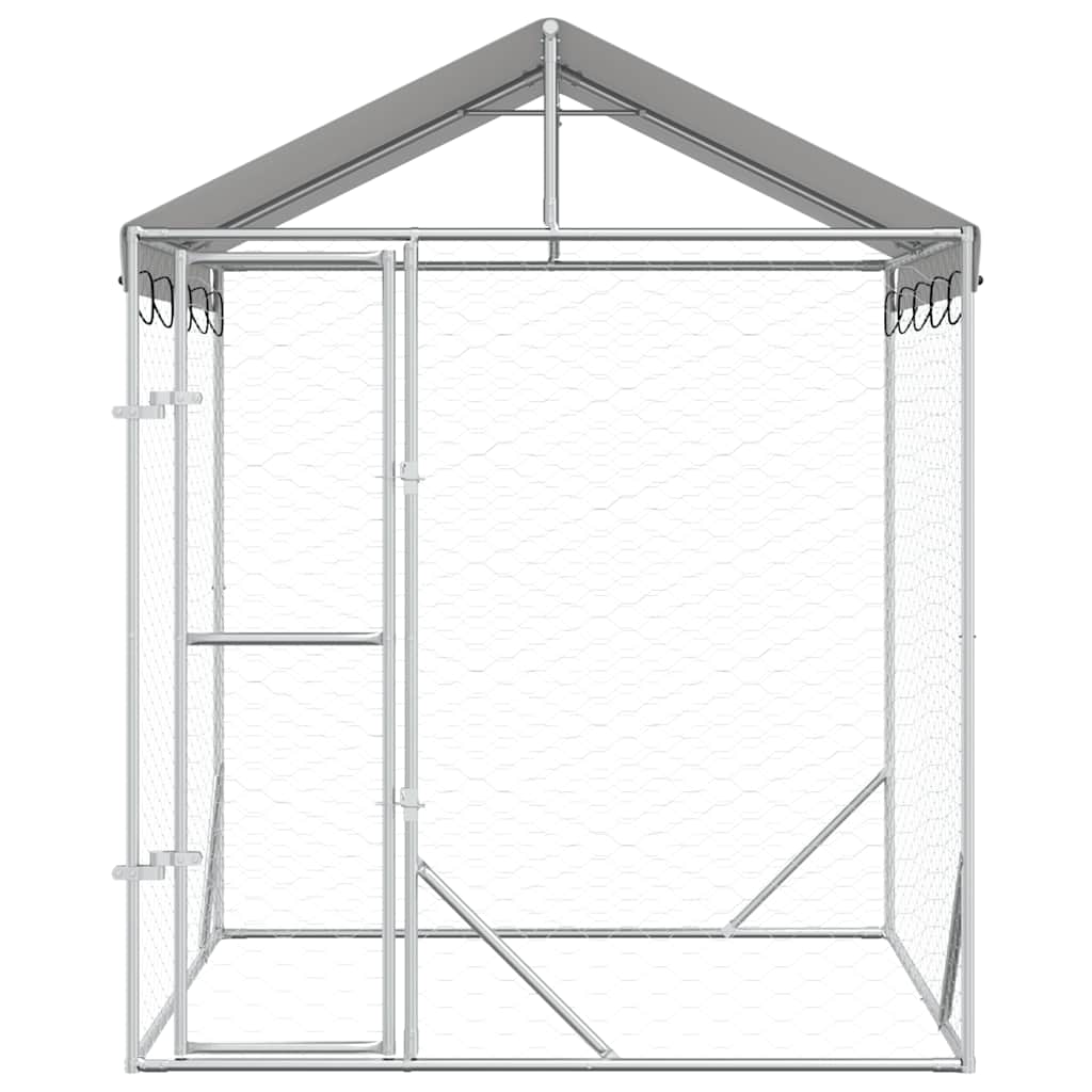 Canil de exterior com teto 2x2x2,5m aço galvanizado prateado