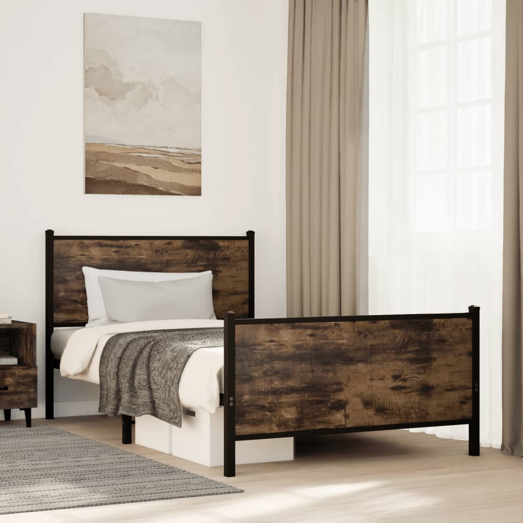 Estrutura de cama sem colchão 100x200 cm metal carvalho fumado